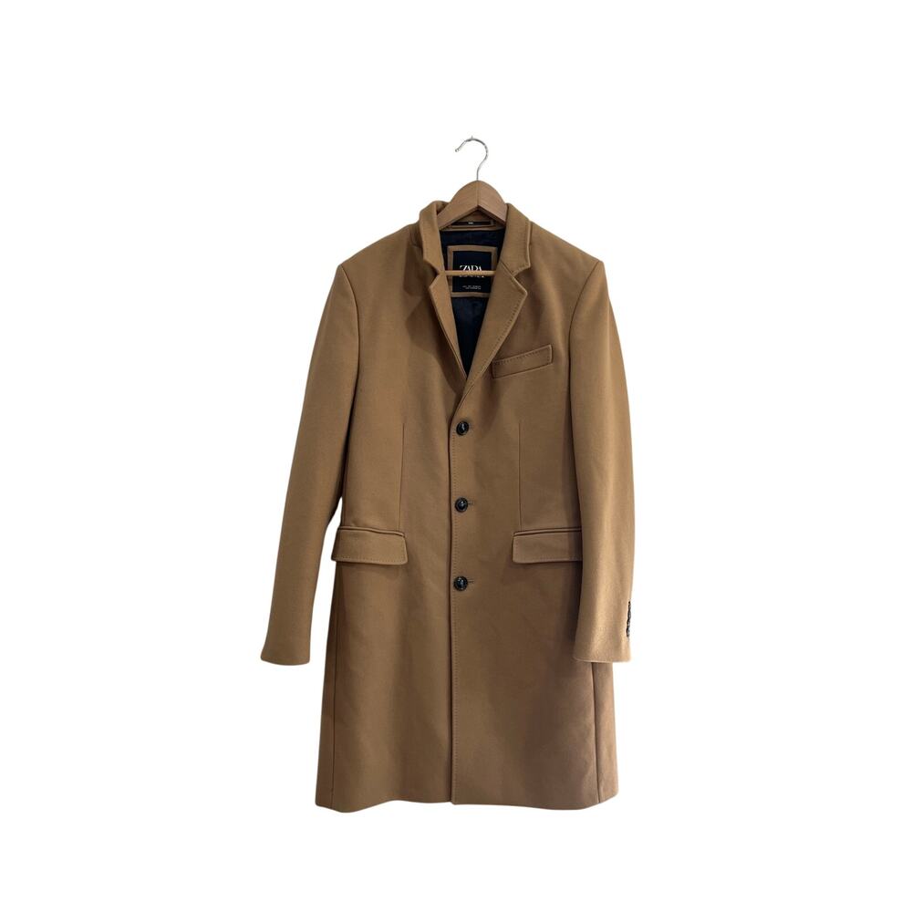 Zara Mens Italian Wool Blend Overcoat Camel Tan Topcoat Size Large